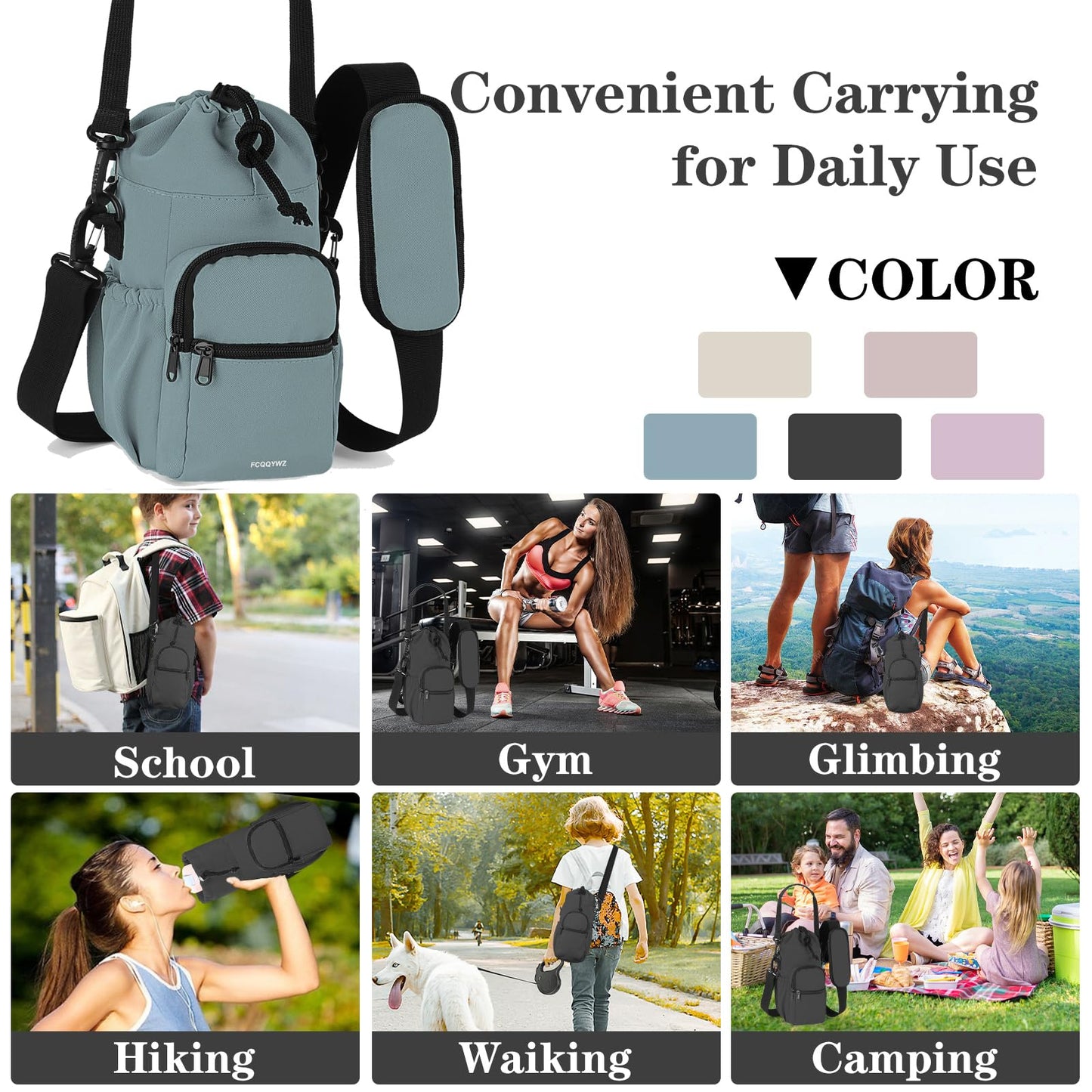 FCQQYWZ Half Gallon Water Bottle Sling Bag Case,64/87oz Insulated Crossbody Water Bottle Pouch Holder Sleeve for Walking with Strap and Pockets for Men/Women Walking Hiking Camping Travel (Turquoise)