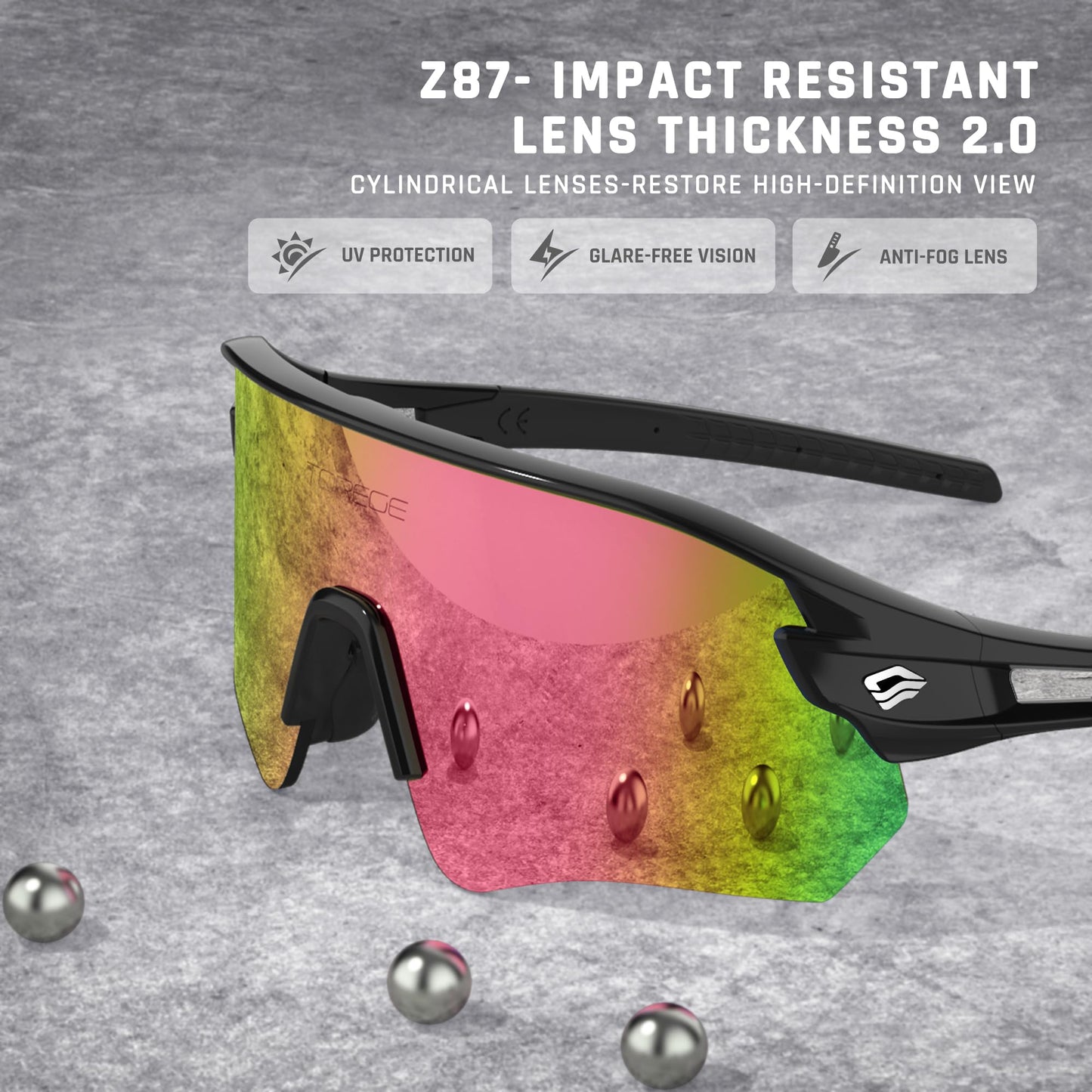 Sunglasses for Men Women Bike Cycling Fishing Running Driving Mountaineering Sports Sunglasses UV Protecting Non-Polarized Z87 TR02EV (Black Black&Black Red REVO)
