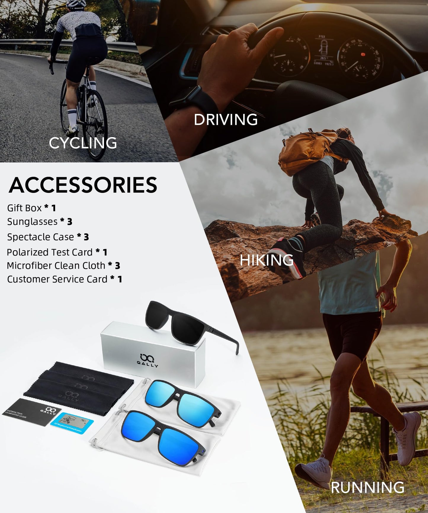 QALLY Polarized Sunglasses Men, Mens Sunglasses Polarized UV protection Lightweight Sun Glasses for Driving Fishing Golf