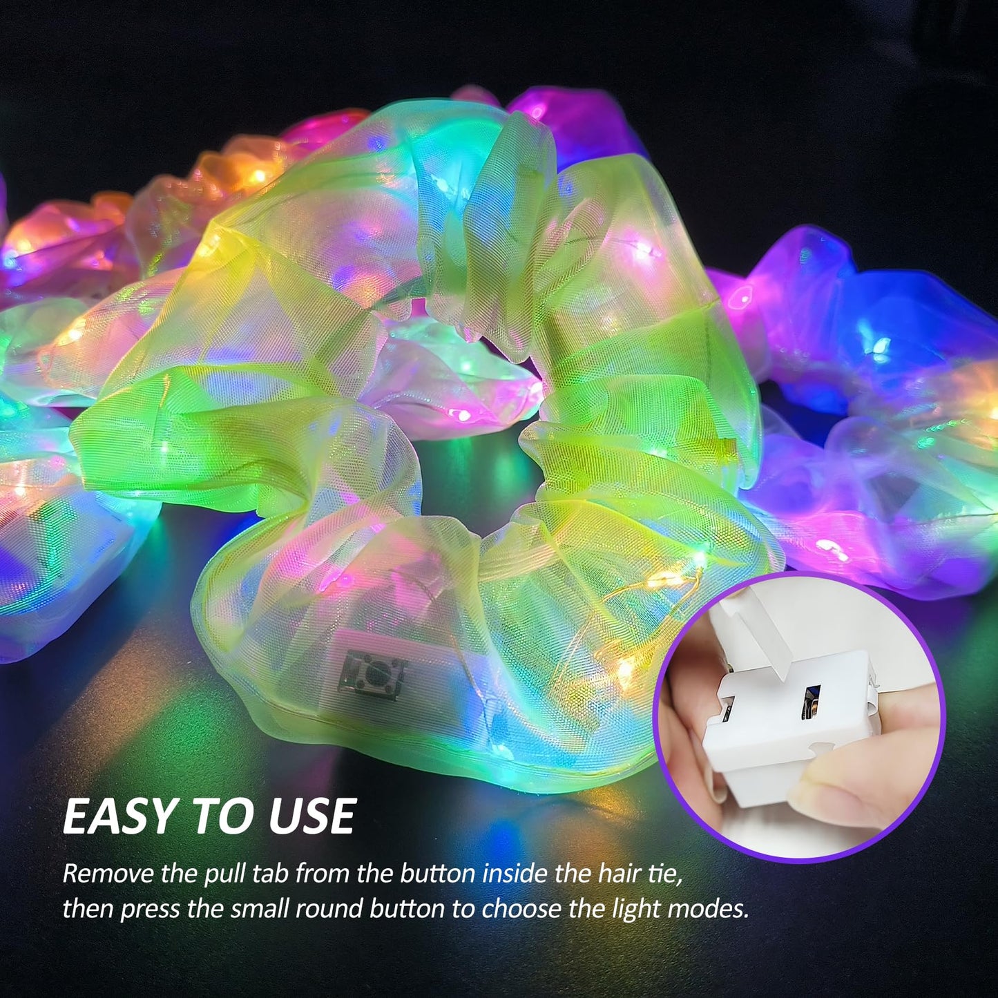 Light Up Scrunchies Party Favor, Easter Gifts LED Scrunchy Hair Ties for Women & Girls Hair 80s, Glow in the Dark Party Supplies Festival Rave Accessories for Neon Glow Party