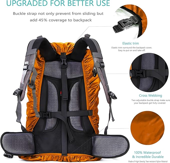 Waterproof Backpack Rain Cover,8000mm Waterproof Level,Upgraded with Reflective,Anti-Slip Cross Buckle Straps,Ultra-Strong Multilayer Structure for Hiking,Biking,Camping,Outdoor, Traveling