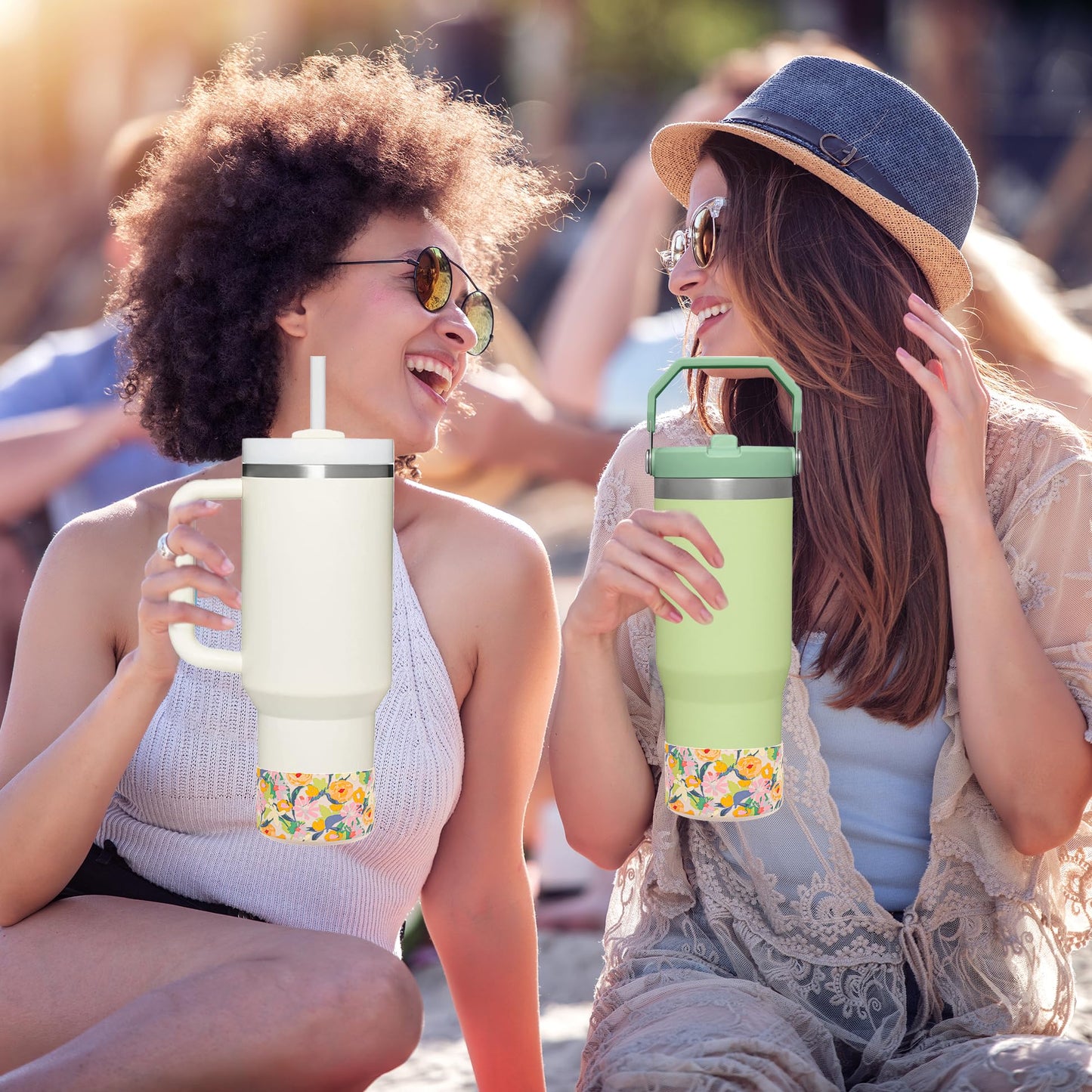 HEYSKAY 2pcs Protective Flask Silicone Boot Base for Stanley Quencher Adventure 40oz & Stanley IceFlow 20oz 30oz Tumbler, and Compatible with 12-24oz Hydro Sport Water Bottles,Yeti and More