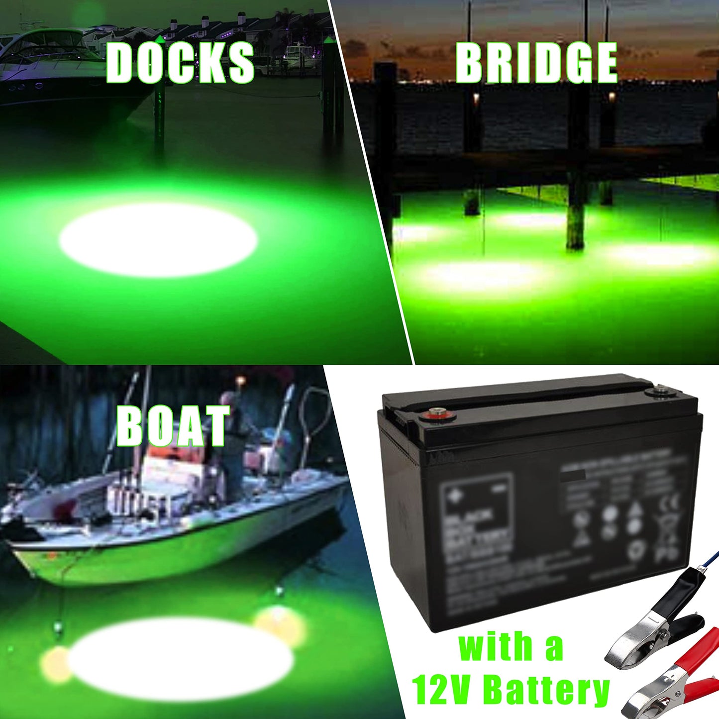 Underwater Fishing Light Super Bright 16000 Lumens 20W 12V LED Submersible Fishing Bait Finder Night Fishing Light Deep Drop Light Boat Decorative Light for Shrimp, Prawns, Squid and Fish (Blue)