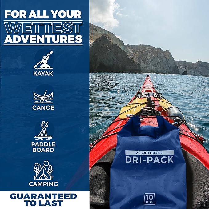 Zero Grid Waterproof Dry Bag - Floating Roll Top Drybag Keeps Dry 10L/20L/30L/40L Sizes for Backpacking, Kayaking, Boating, Camping, Fishing, Hiking, Made from Tough 500D Material