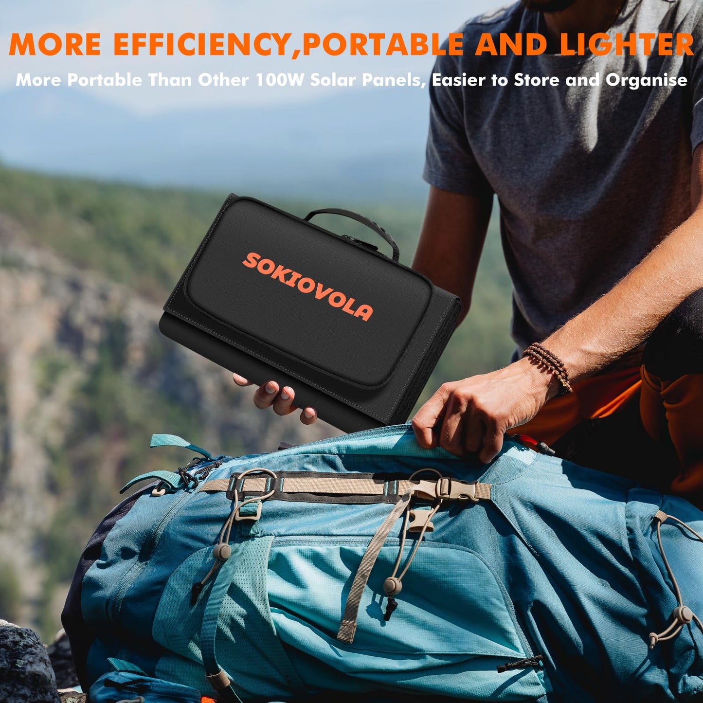 SOKIOVOLA 100W Portable Foldable Solar Panel 20V Portable Solar Charger with QC3.0 USB-A & Type-C Output IP68 Waterproof for Cell Phones Camera Outdoor Camping RV Hiking Travel Small Power Station