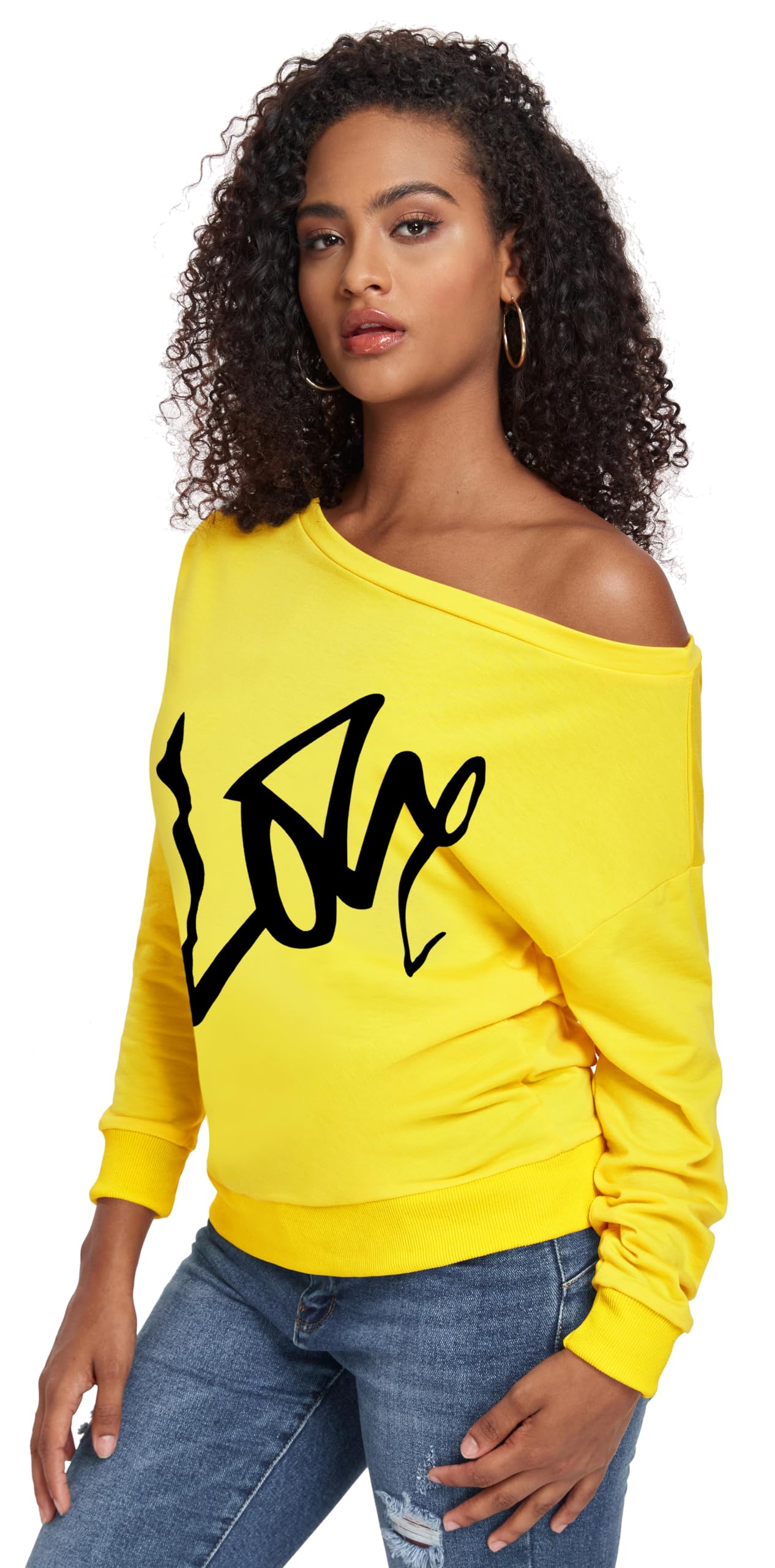 AM CLOTHES Sweatshirt for Women Off Shoulder Oversized Sweatshirts Long Sleeve Sweaters Shirts Tops X-Large 01-yellow
