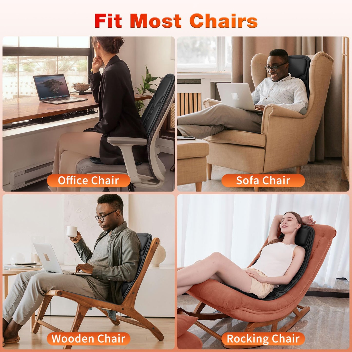 Back Massager with Heat for Pain Relief, Back Massage Chair Pad, Full Body Massage, Deep Tissue Vibration Massager with 2 Adapters, Office and Recliner