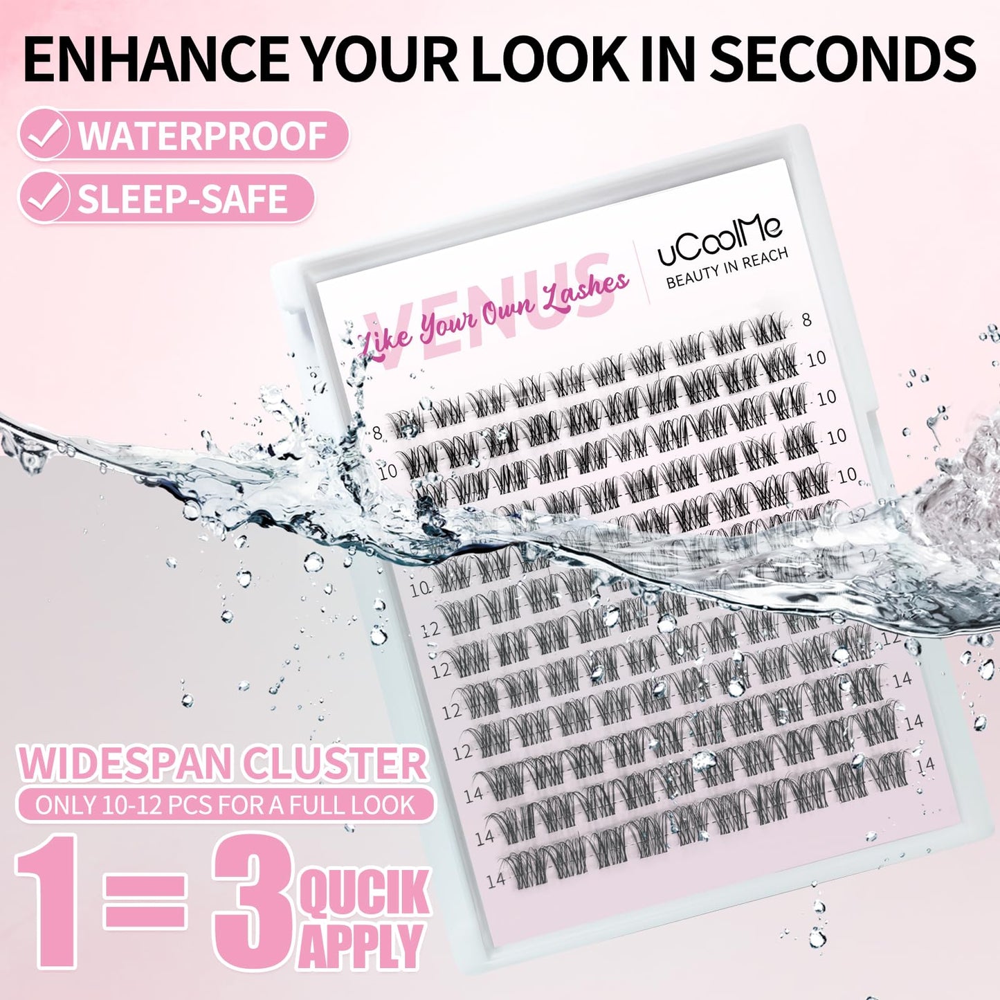 Venus Lash Clusters Kit Short 8-14mm 120PCS D Curl Natural Cluster Lashes Kit Wispy Eyelash Clusters Kit DIY Eyelash Extension kit with Lash Bond and Seal,Remover and Tweezers Thin Invisible Lash Band