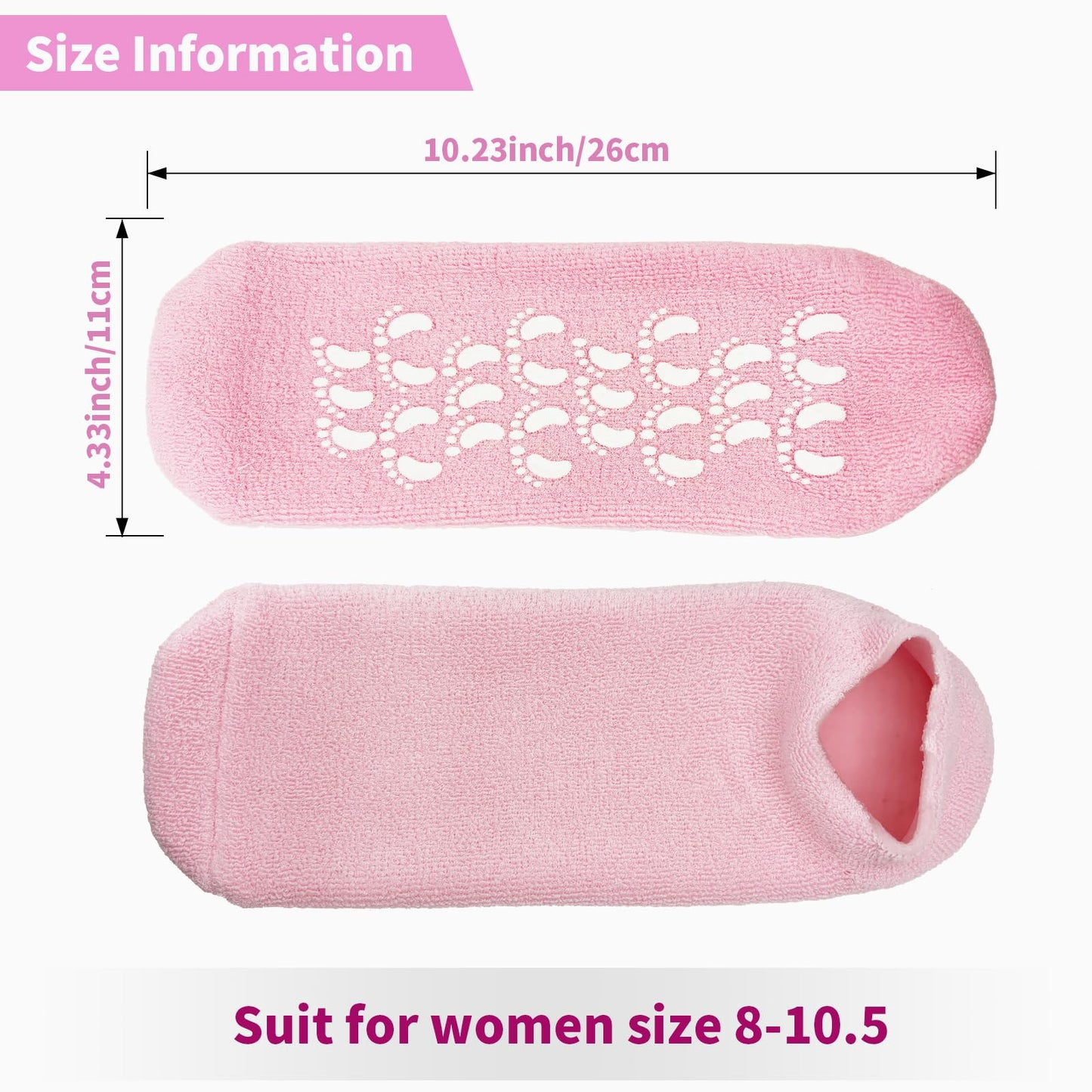 Aluroice 10" Large Silicone Moisturizing Socks for Women - 2Pairs Soft Gel Foot Moisturizing Socks for Dry Cracked Feet