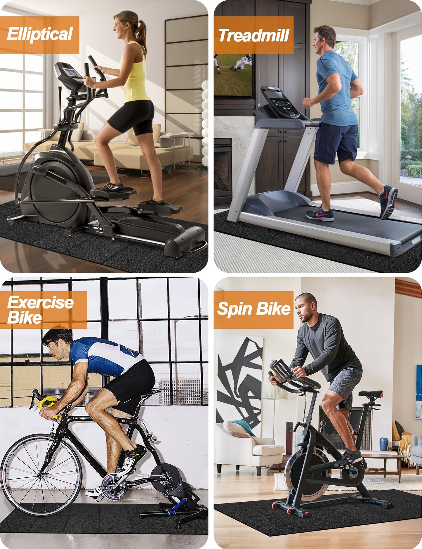 WERCHO Exercise Equipment Mat 24" x 68" Foldable Treadmill Bike Mat for Carpet Hardwood Floors Walking Pad Mat for Exercise Gym Equipment Rowing Machine Stationary Indoor Bike Trainer Mat Non Slip
