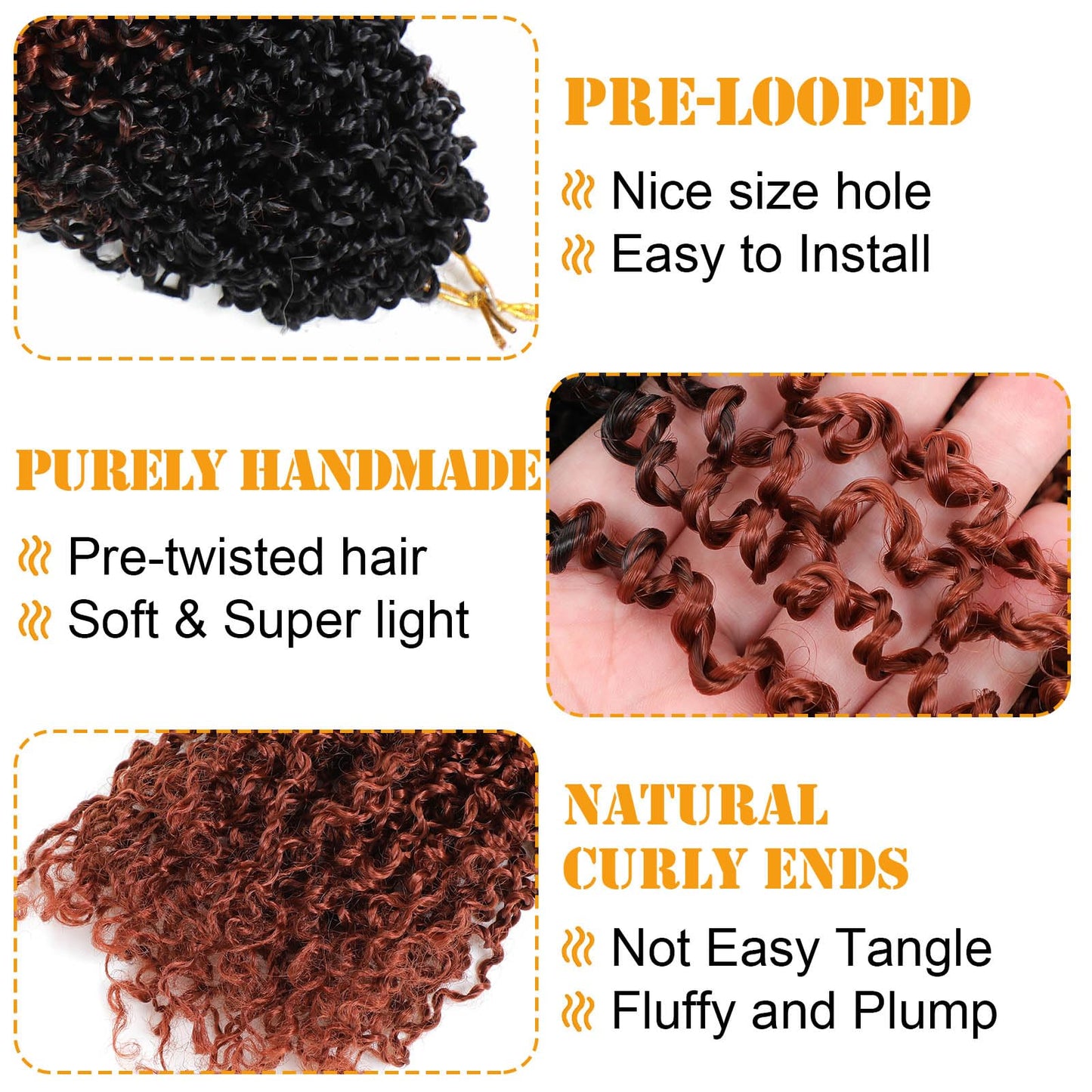 Aksice Pre-looped Yanky Twist Crochet Hair 10 Inch 8 Packs Bohemian Passion Twist Spring Mini Twist Crochet Hair for Black Women Boho Crochet Braids Synthetic (OT350#)