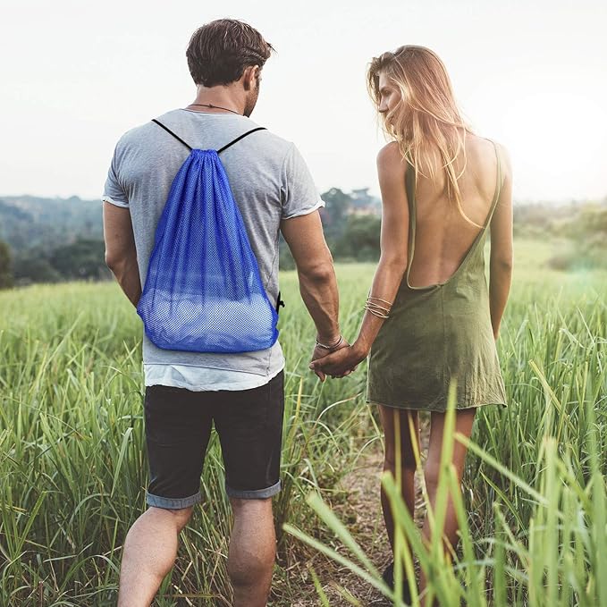 Frienda Mesh Drawstring Backpack Bag Multifunction Mesh Bag for Swimming, Gym, Clothes (Dark Blue) One piece