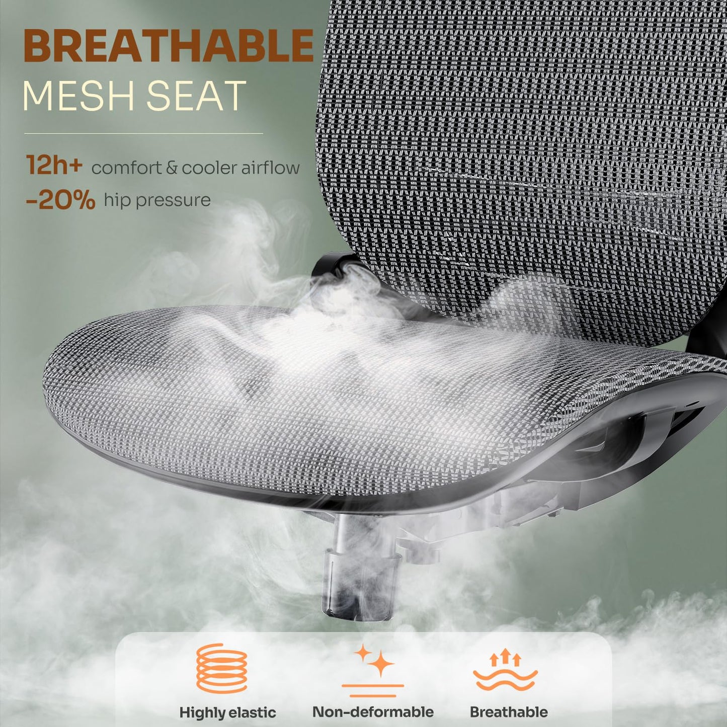 GABRYLLY Ergonomic Office Chair, High Back Home Desk Chair with Headrest, Flip-Up Arms, 90-120° Tilt Lock and Wide Cushion, Big and Tall Mesh Chairs for Man Woman, Grey Task Chair