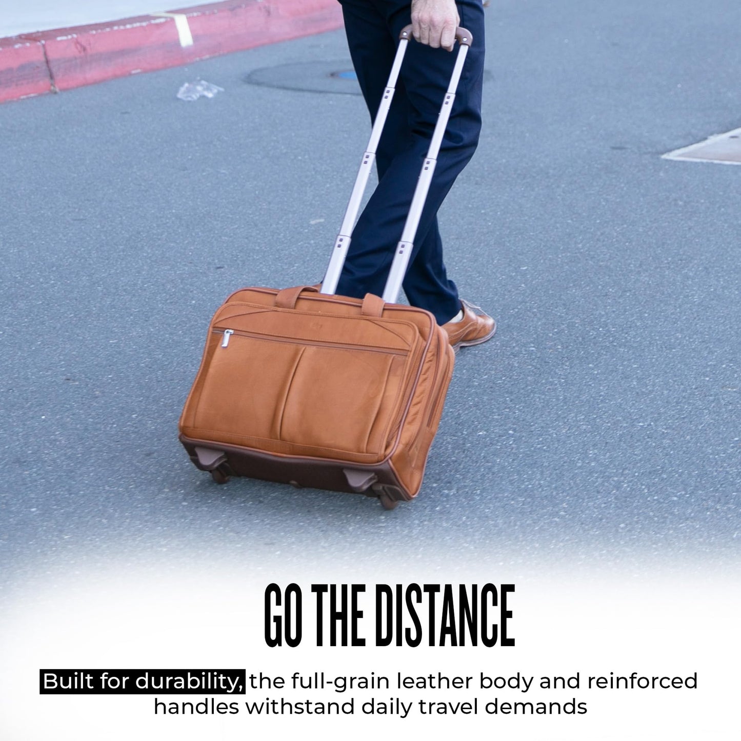 Solo New York Leather Rolling Case with Wheels - Roller Laptop Bag, Wheeled Briefcase for Women & Men, Carry On Size for Travel, Fits 15.6" Computer - Walker, Tan