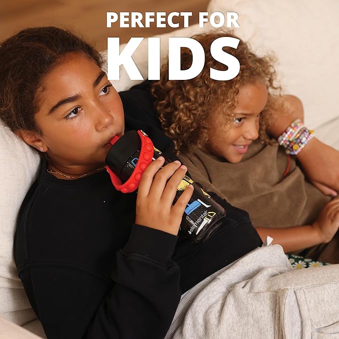 Elemental Leak Proof Water Bottles for Kids - Splash Kids Water Bottle for School with Fun Fidget Pop-it Handle - BPA Free Tritan Plastic Reusable Water Bottle with Straw - Construction - 18oz