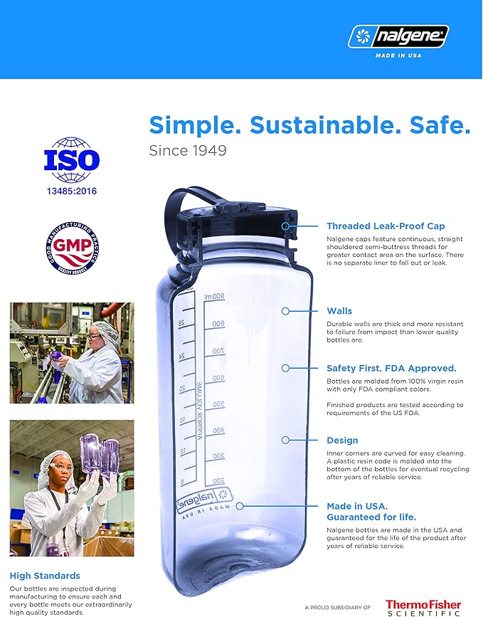 Nalgene Sustain Tritan BPA-Free Water Bottle Made with Material Derived from 50% Plastic Waste, 32 OZ, Wide Mouth