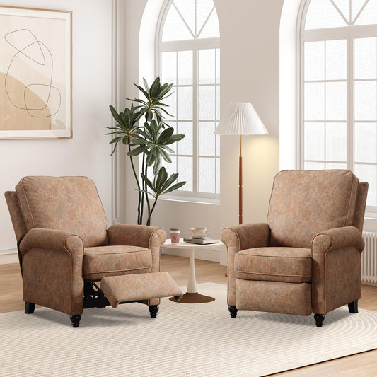 Bonzy Home Recliner Chair Accent Chair Set of 2, Push Back Reclining Chair with Padded Seat, Single Sofa Fabric Recliners for Living Room Bedroom Home Theater, Retro Brown