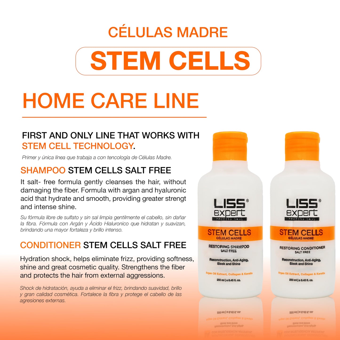 Liss Expert Stem Cells Smoothing Treatment – Organic Keratin & Argan Oil – Frizz-Free Repair & Shine – Professional Straightening – ONE Shoulder Length Applic– plus salt free shampoo and conditioner