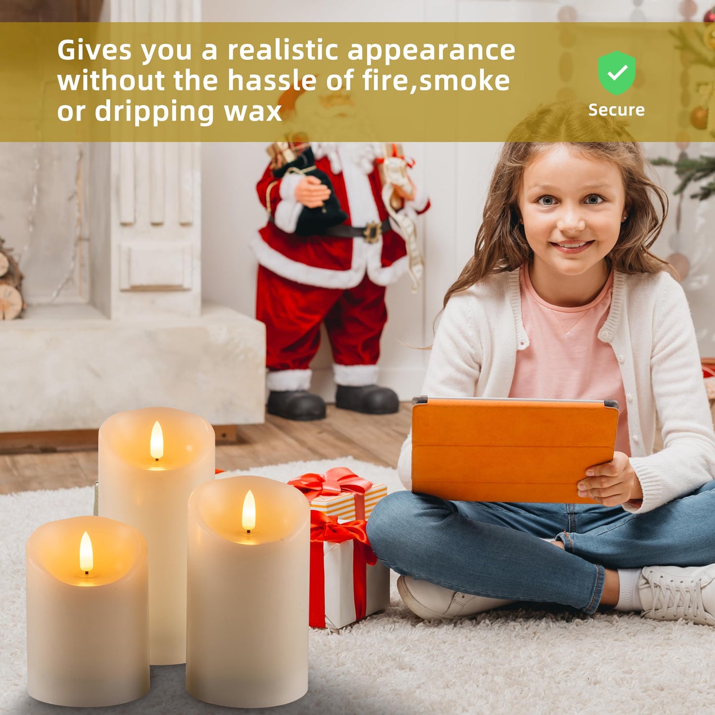 AKU TONPA Flameless Candles Battery Operated Pillar Real Wax Electric LED Flashing Candle Sets with Remote Control Cycling 24 Hours Timer, 4" 5" 6" Pack of 3 (Ivory)
