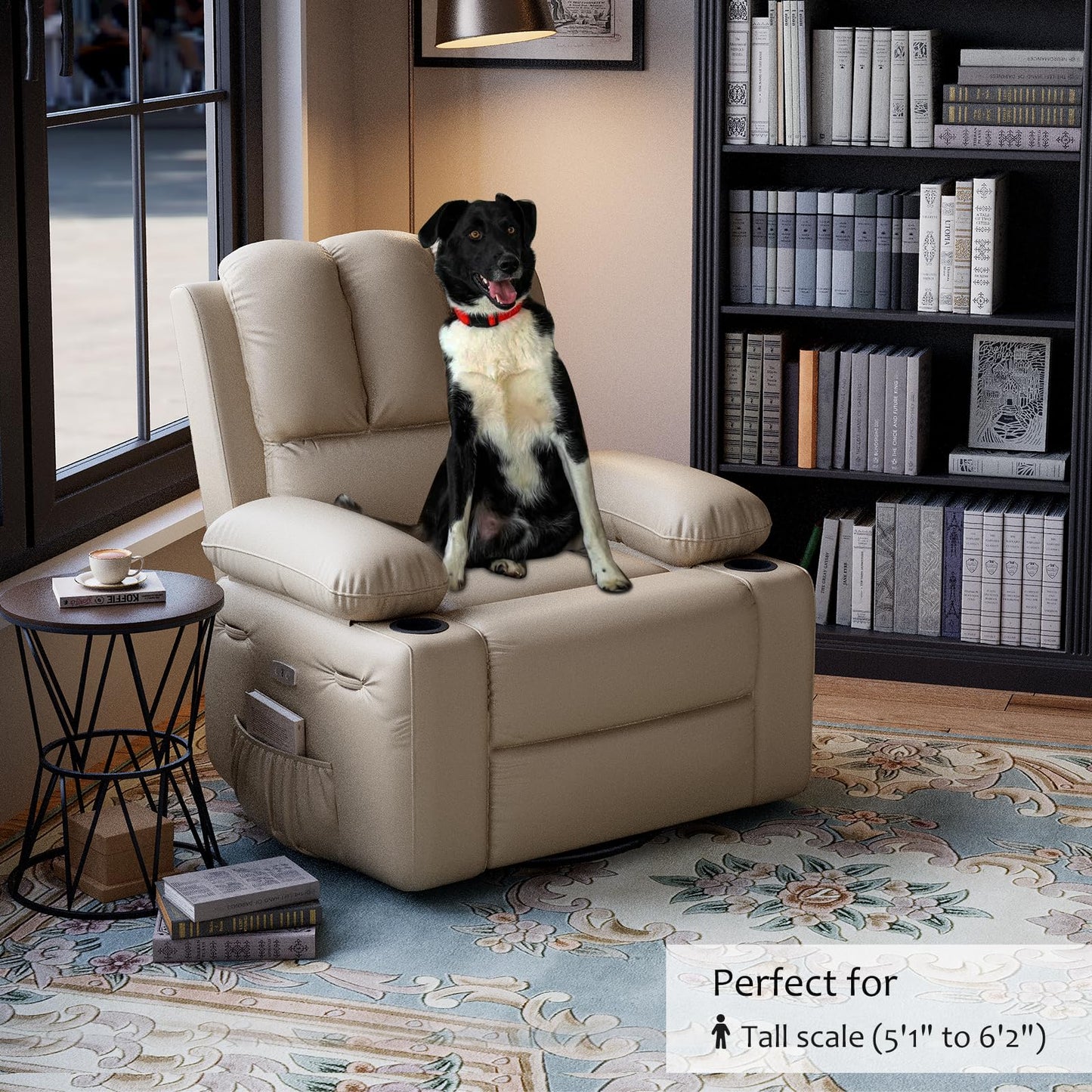 GarveeHome Leather Recliner Chair, Manual Recliner w/Comfortable Arms and Cup Holders for Living Room CF8011 - Beige, Medium