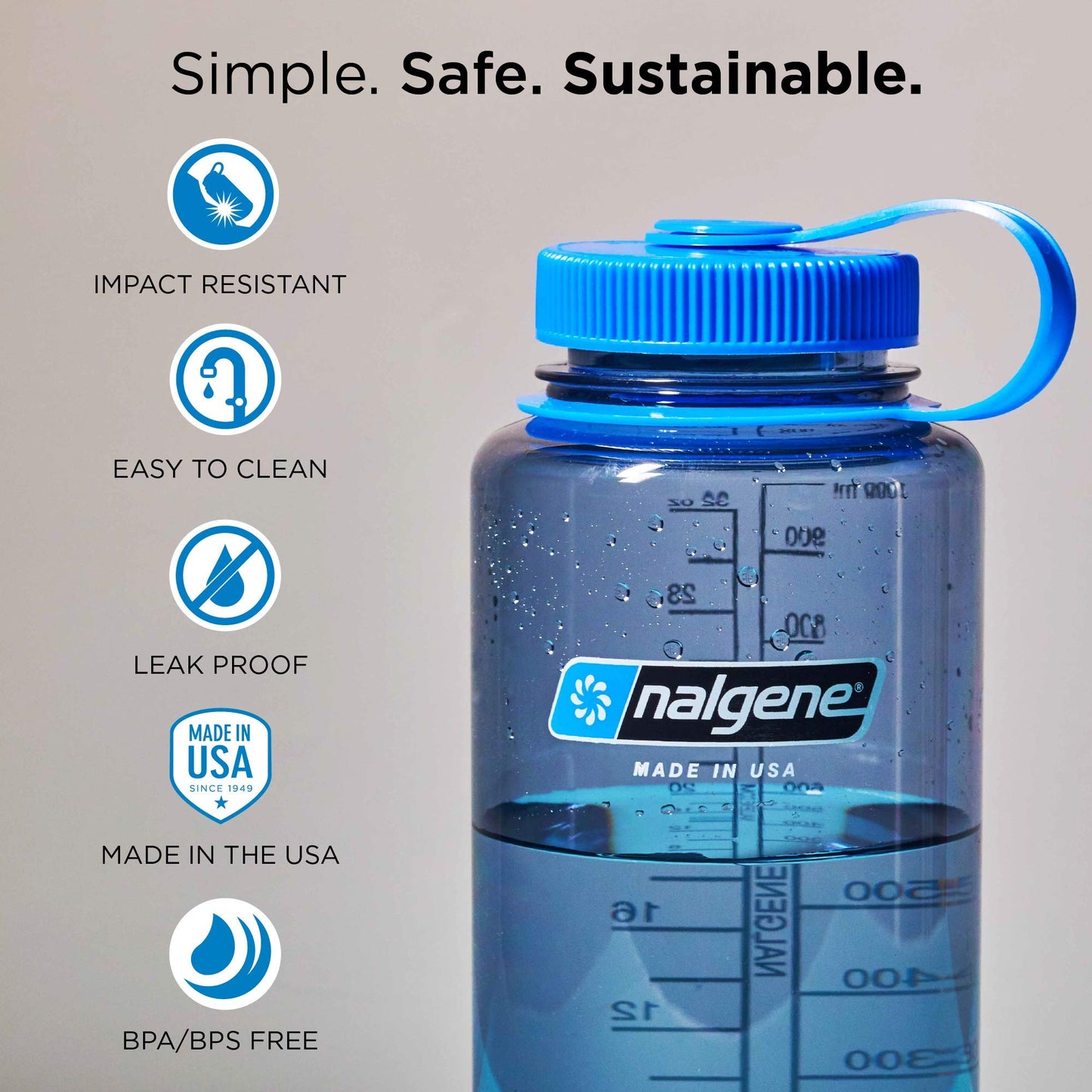 Nalgene Sustain Tritan BPA-Free Water Bottle Made with Material Derived from 50% Plastic Waste, 32 OZ, Wide Mouth, Cosmo