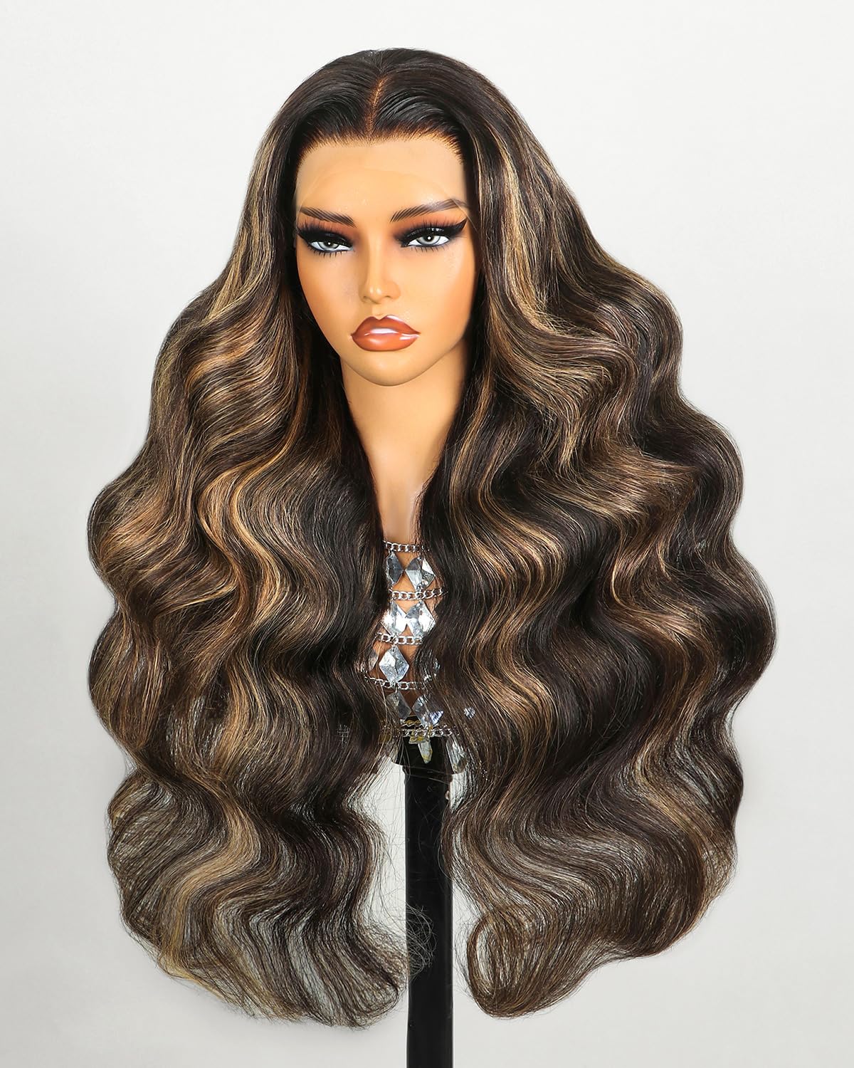 MEGALOOK Highlight Lace Front Wig Human Hair 200% Density Balayage Wig Human Hair 13x4 HD Transparent Lace Front Wigs Human Hair Pre Plucked 30inch FB27#