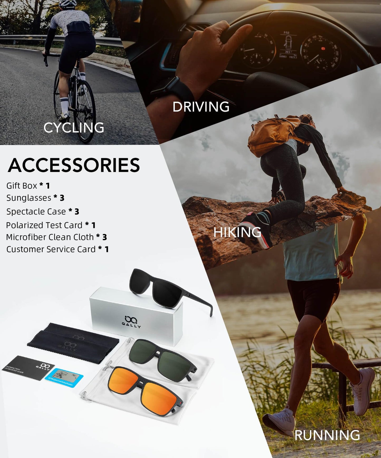 QALLY Polarized Sunglasses Men, Mens Sunglasses Polarized UV protection Lightweight Sun Glasses for Driving Fishing Golf