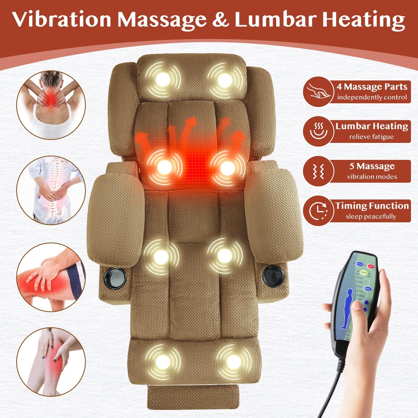 Neioml 2 Set Triple Motor Large-Wide Power Lift Recliner Chair for Elderly Big and Tall, Lay Flat, Heat and Massage, Infinite Position, Power Headrest,Plush Flannel, Set of 2 - (Beige)