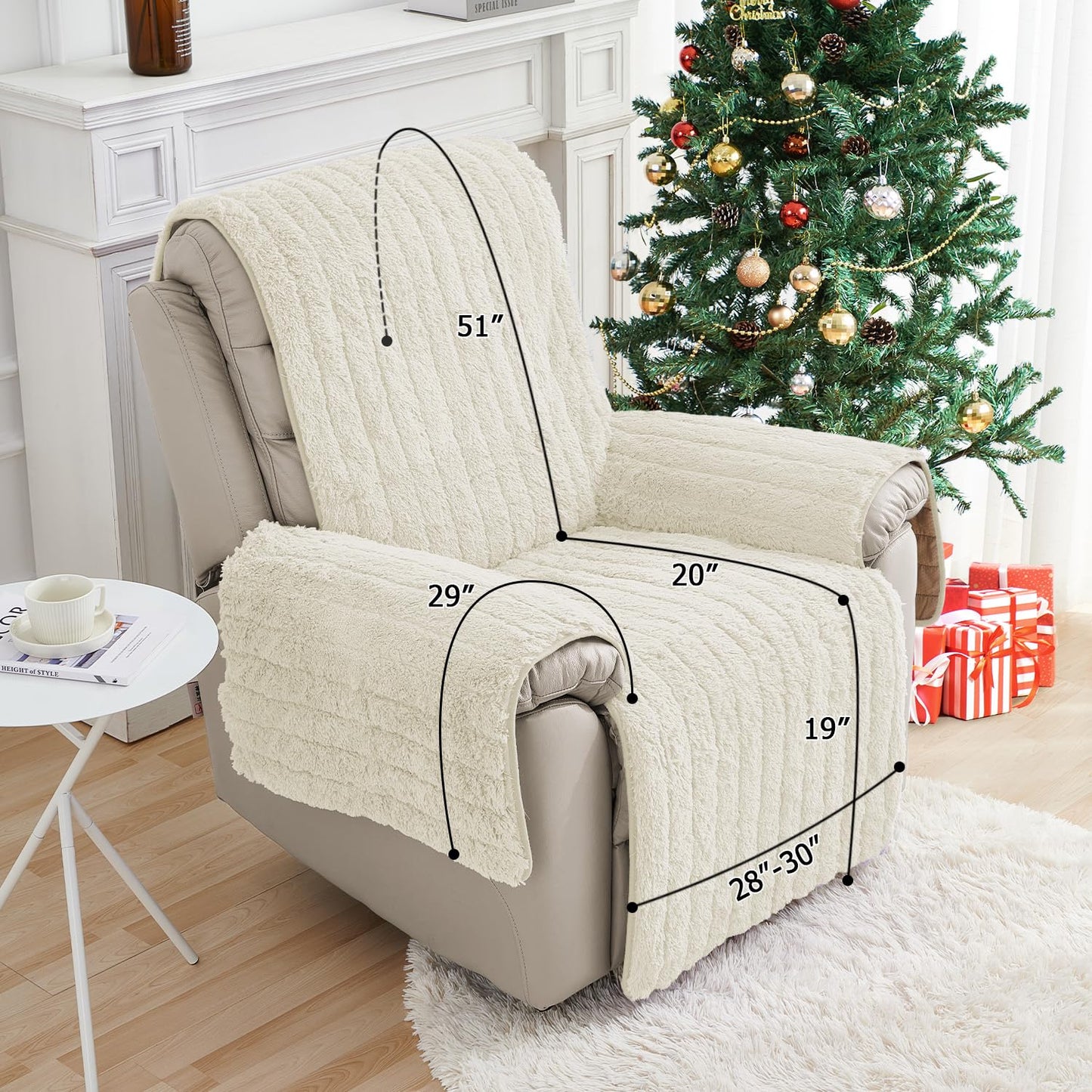 RBSC Home Plush Recliner Slipcover Chair Covers Artificial Wool Lazy Boy Cover Quilted Cover for Recliner Chairs and Furniture (Ivory, 30")