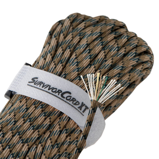 1,000 LB SurvivorCord XT Paracord | Made and Patented in The USA | Heavy Duty Paracord 750 Type IV Military Grade with Kevlar Line, 25 lb Fishing Line, Waterproof Firestarter. 100 FT Hank, FOREST CAMO