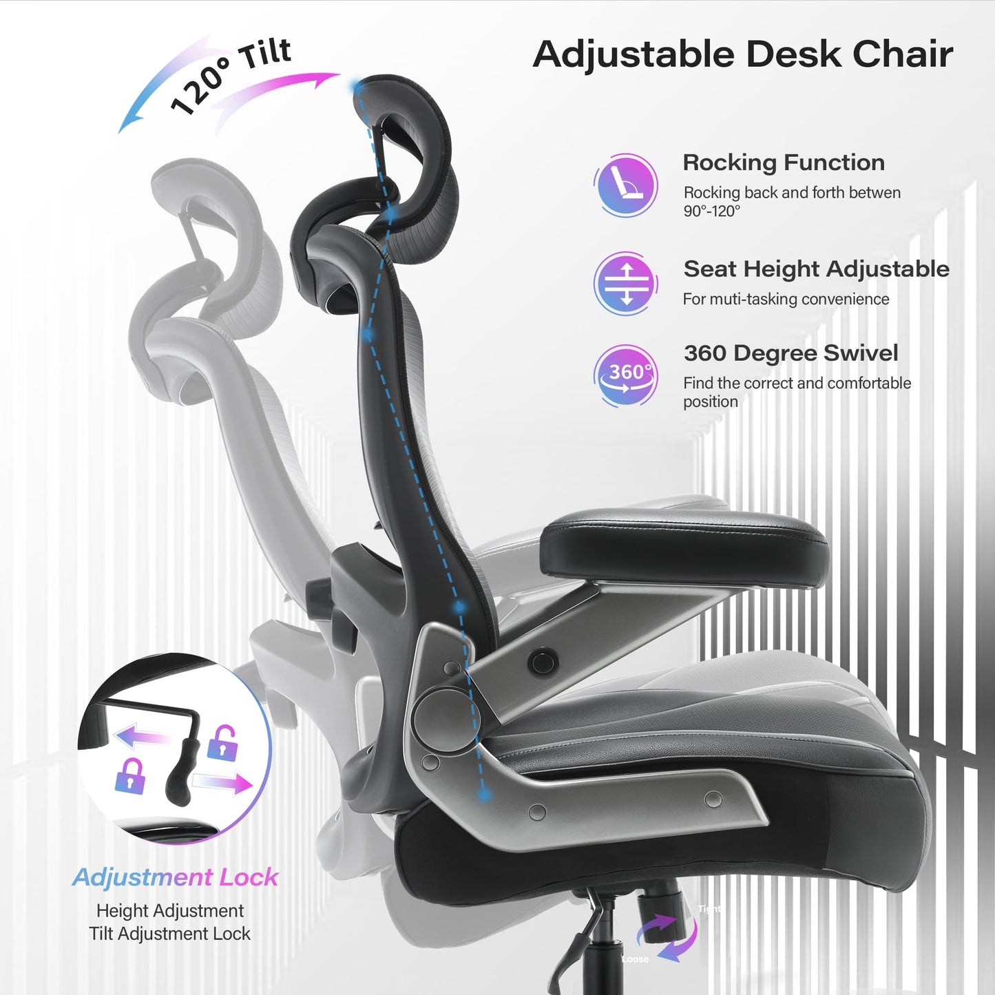 Big and Tall Office Chair 600lbs with 3D Flip Arms Adjustable Headrest - Heavy Duty Large Wheels Executive Computer Desk Chair, Ergonomic Lumbar Support Mesh High Back Plus Size Chair for Adults