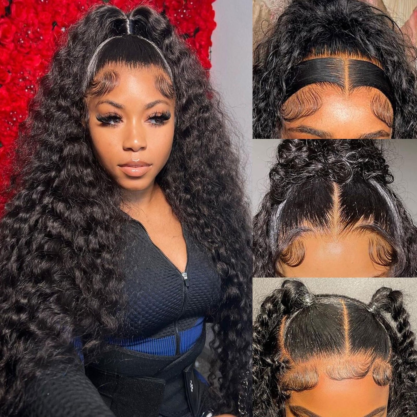 LRV 28 Inch Deep Wave Lace Front Human Hair 13x4 HD Deep Wave Wig For Women Brazilian Frontal Human Hair Waterwave Wet and Wavy Lace Front Wig Pre Plucked 180 Density