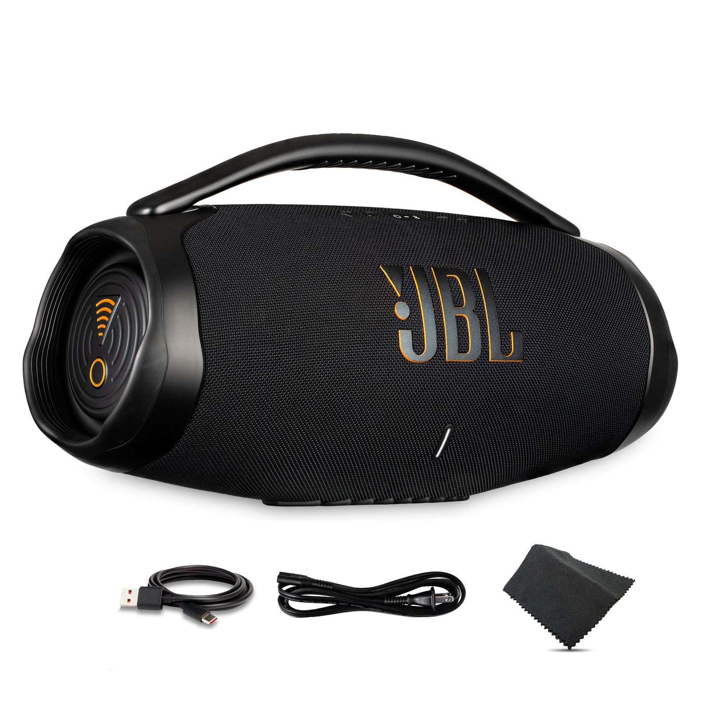 JBL Boombox 3 Wi‑Fi Portable Bluetooth Speaker (Black) | Party‑Ready Outdoor Sound | IP67 Waterproof | Multi‑Room Wi‑Fi & True Wireless Stereo + USB-C Cable + Microfiber Cloth