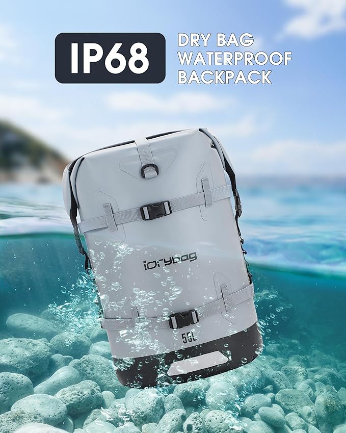 IDRYBAG Waterproof Backpack for Travel, Kayaking, Boating, Swimming, Floating Paddle Boarding - Submersible Dry Bag 35L/55L/85L