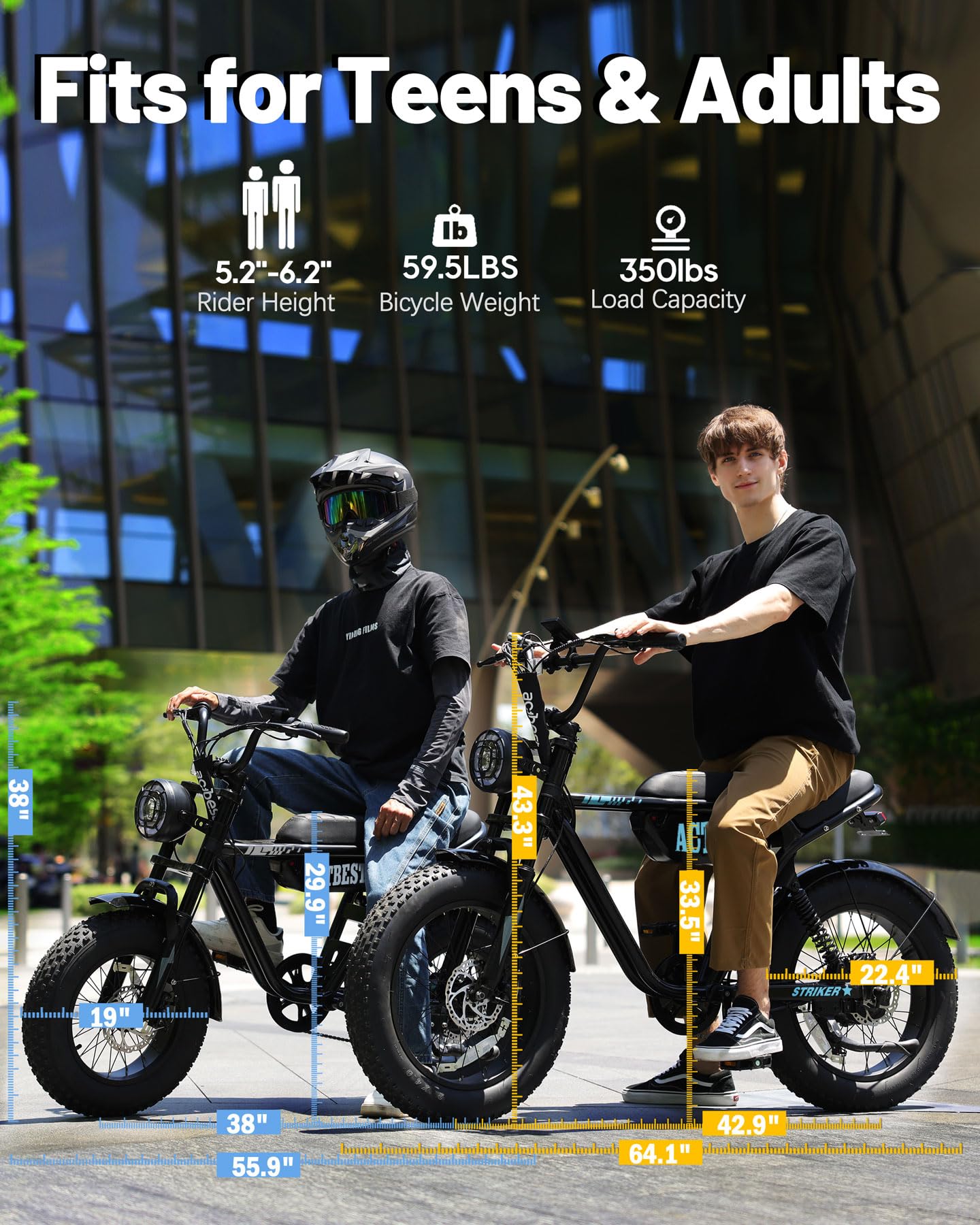 ACTBEST 20"/16" Electric Bike,Peak 1500W/1200W, 48V 15.6Ah/10.4Ah Fat Tire All-Terrain Electric Motorcycle,Full Suspension,UL2849 Electric Dirt Bike for Adults on Mountains/Snow/Sandy,59U