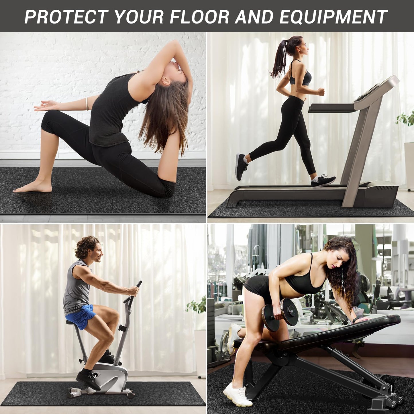 Treadmills Mat for Health & Fitness Exercise Equipment Mat Bike Mat - Anti Fatigue Elliptical Mat, 6mm Thick, Fitness Mat, Jump Rope Mat, Gym Mat Used On Hard Floors and Carpet Protection 36"x60"