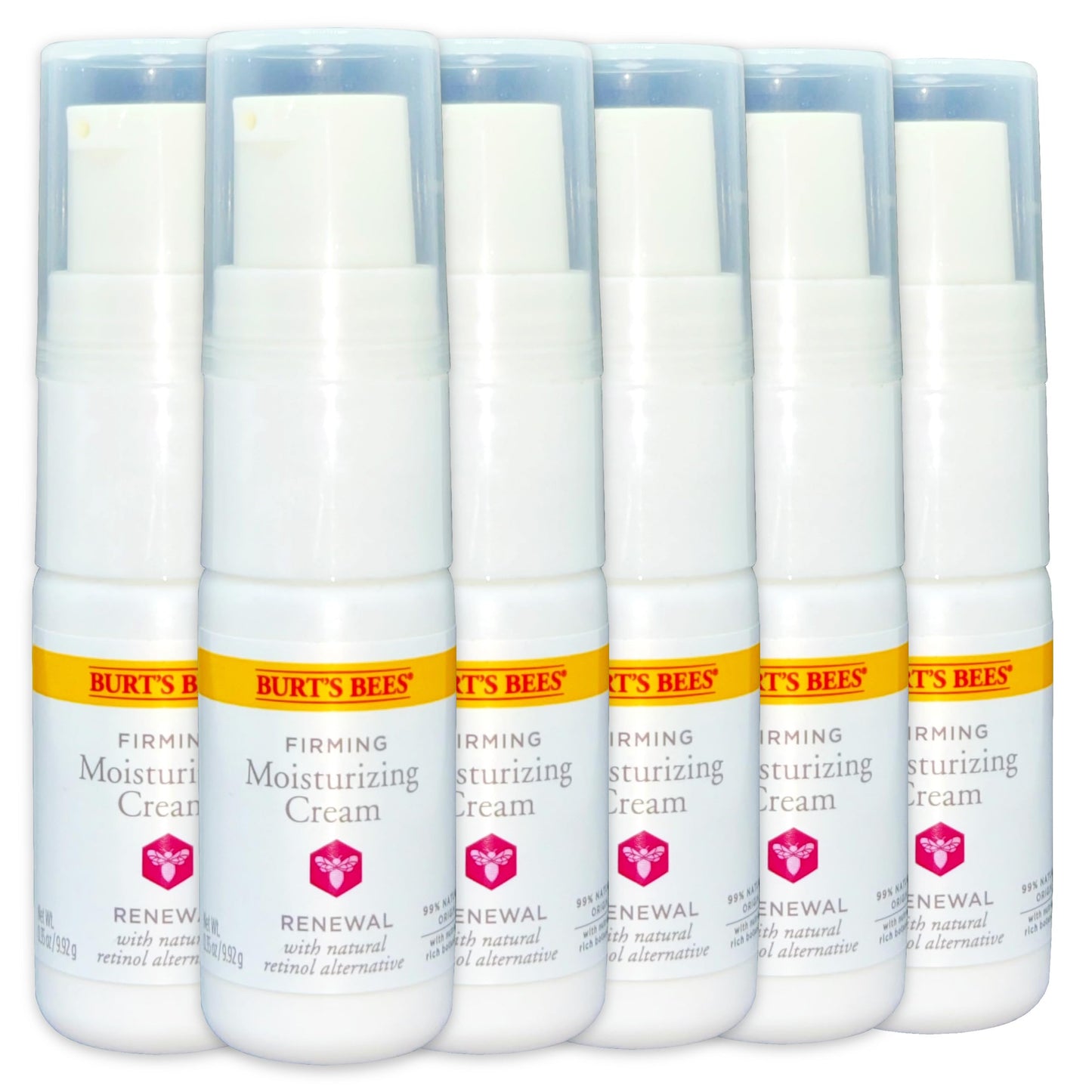 Burt's Bees Renewal Firming Moisturizing Cream, 6-Pack (0.35 oz Each), Hydrating Daily Moisturizer Facial Cream with Bakuchiol Natural Retinol Alternative, Fragrance Free, Travel Size