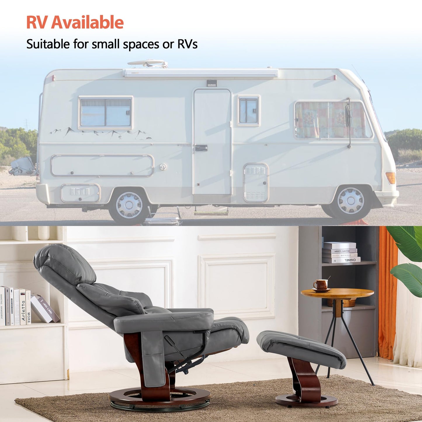 MCombo Manual Swivel Recliner with Ottoman, Reclining Chair with Vibration Massage for Small Spaces, Living Room, Office, Faux Leather 9068 (Grey)