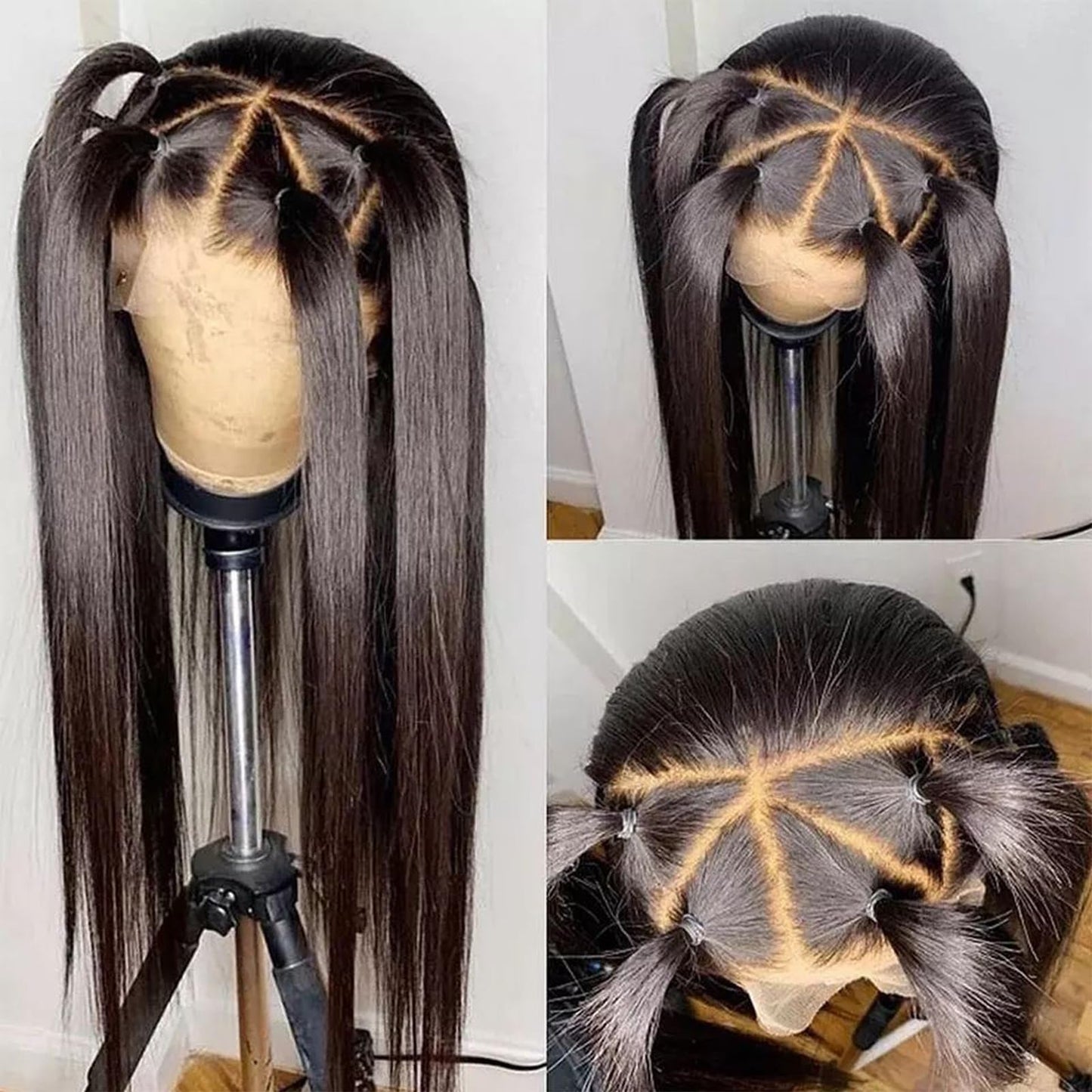 ANDRIA 13x6 HD Lace Front Wigs 200% Density Black Straight Glueless Lace Wigs Light Natural Color Lace Frontal Wigs for Women Synthetic Heat Resistant Hair Wig With Baby Hair Pre Plucked 28 Inches