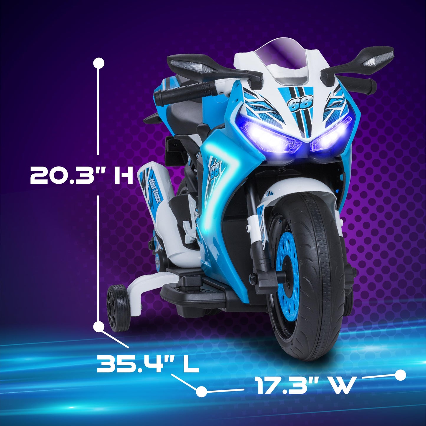 Kid Trax 6V Glow Electric Toddler Kids Motorcycle - Toddler Bike, Indoor/Outdoor Toys, Durable, LED Headlights and Body Light, Realistc Sounds, Kids Ride On Toys, Max Weight 65lbs, Ages 3-6, Blue
