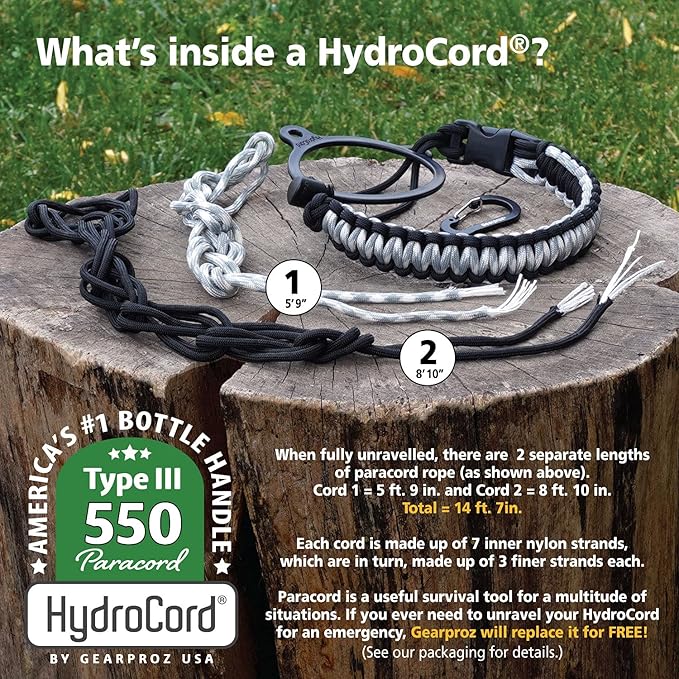 HydroCord Handle for Hydro Flask Wide Mouth Water Bottles, Hydroflask 1.0, Iron Flask, Thermoflask and Takeya Reusable Water Bottles, Paracord Survival Strap
