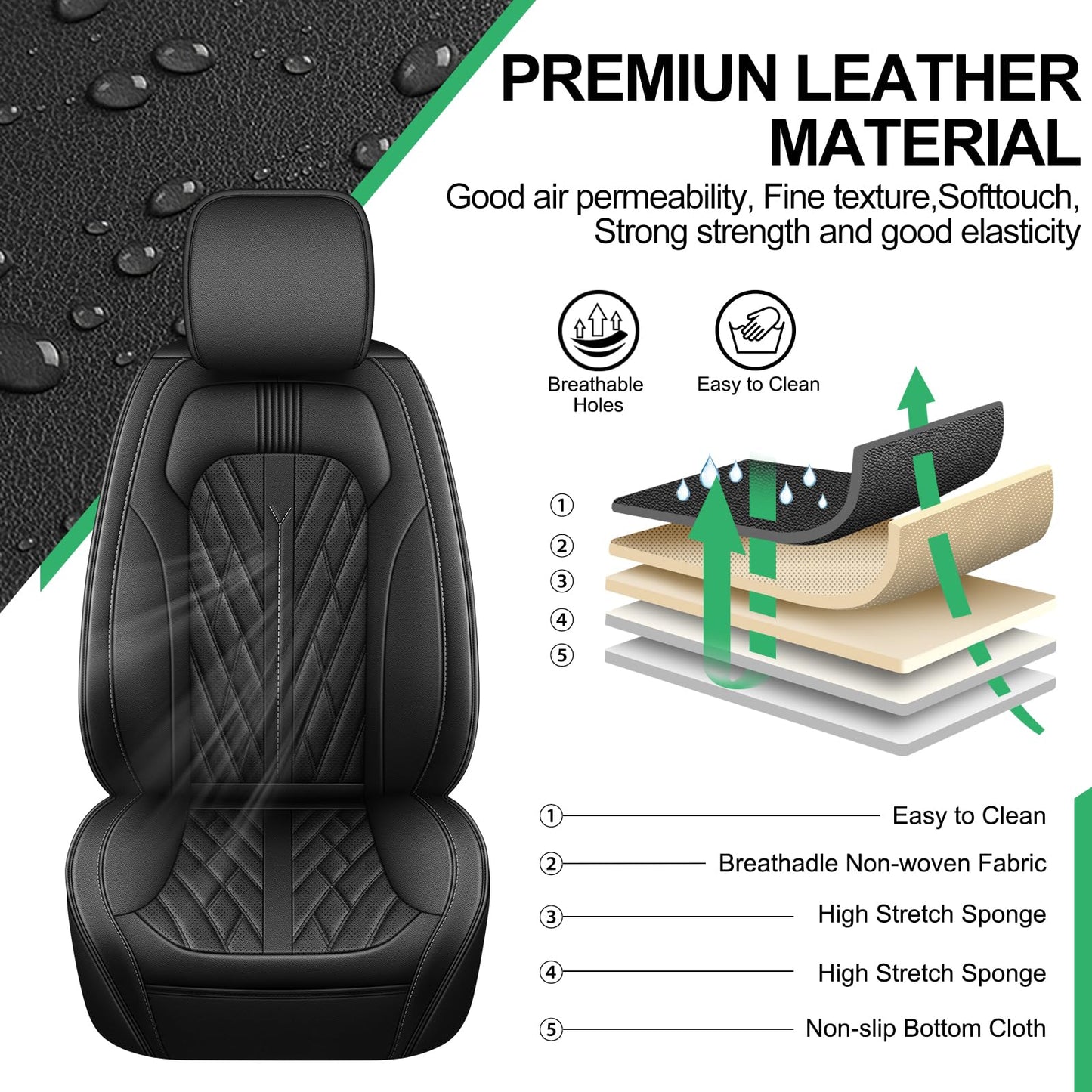 RAWAKORW 7 Passenger Seat Covers fit for Chevy Traverse 2018-2023: Leather Car Seat Cover Interior Accessories Customer Fit 7 Seater Protector (Black)