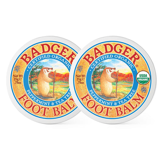 Badger Foot Balm, 100% Organic Foot Cream for Dry Cracked Heels and Feet, Fast Acting Foot Care for Women & Men, All-Natural Cracked Heel Treatment, .75 oz Tin, 2-Pack