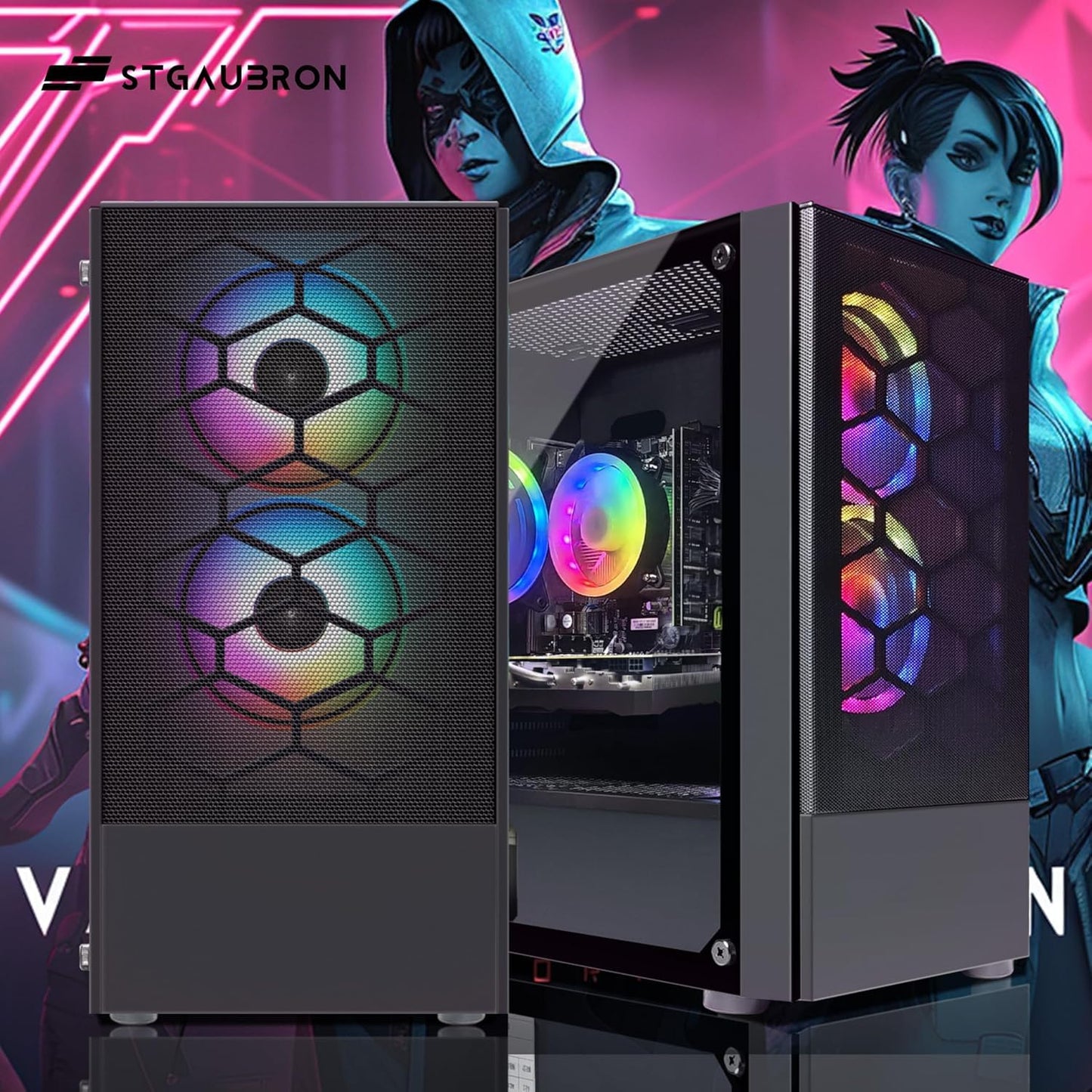 STGAubron Gaming Desktop PC, GeForce RTX 3050 Ti M 8G, Intel Core I7 8th up to 4.10G, 16G DDR4, 1T SSD, WiFi 6, BT 5.2, RGB Fan x4, Windows 11 Home