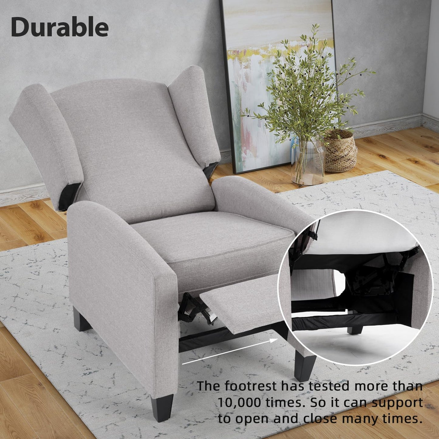 INZOY Wingback Pushback Recliner Chair Set of 2, Fabric Push Back Recliners with Padded Seat, Mid Century Modern Reclining Chair for Living Room Bedroom, Grey