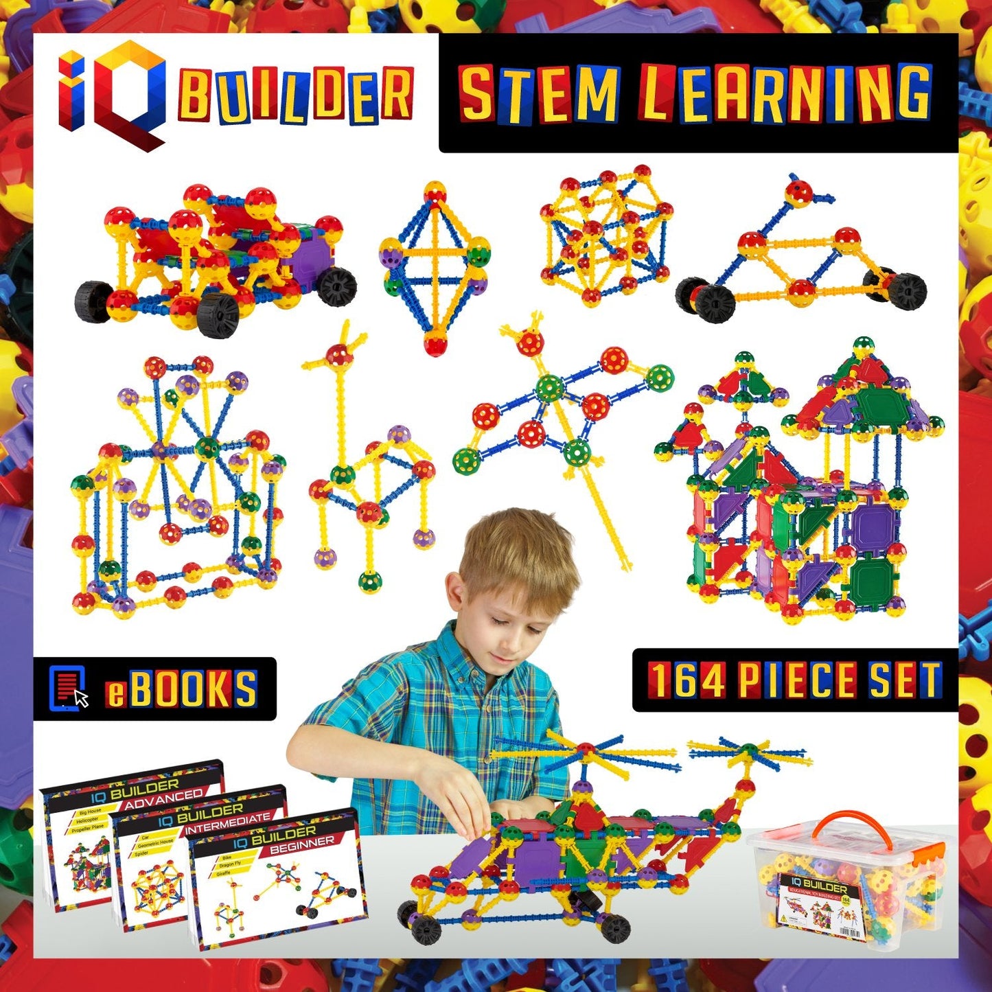 IQ BUILDER | STEM Learning Toys | Creative Construction Engineering | Fun Educational Building Set for Boys & Girls Ages 3-10 | Top Blocks Game Kit