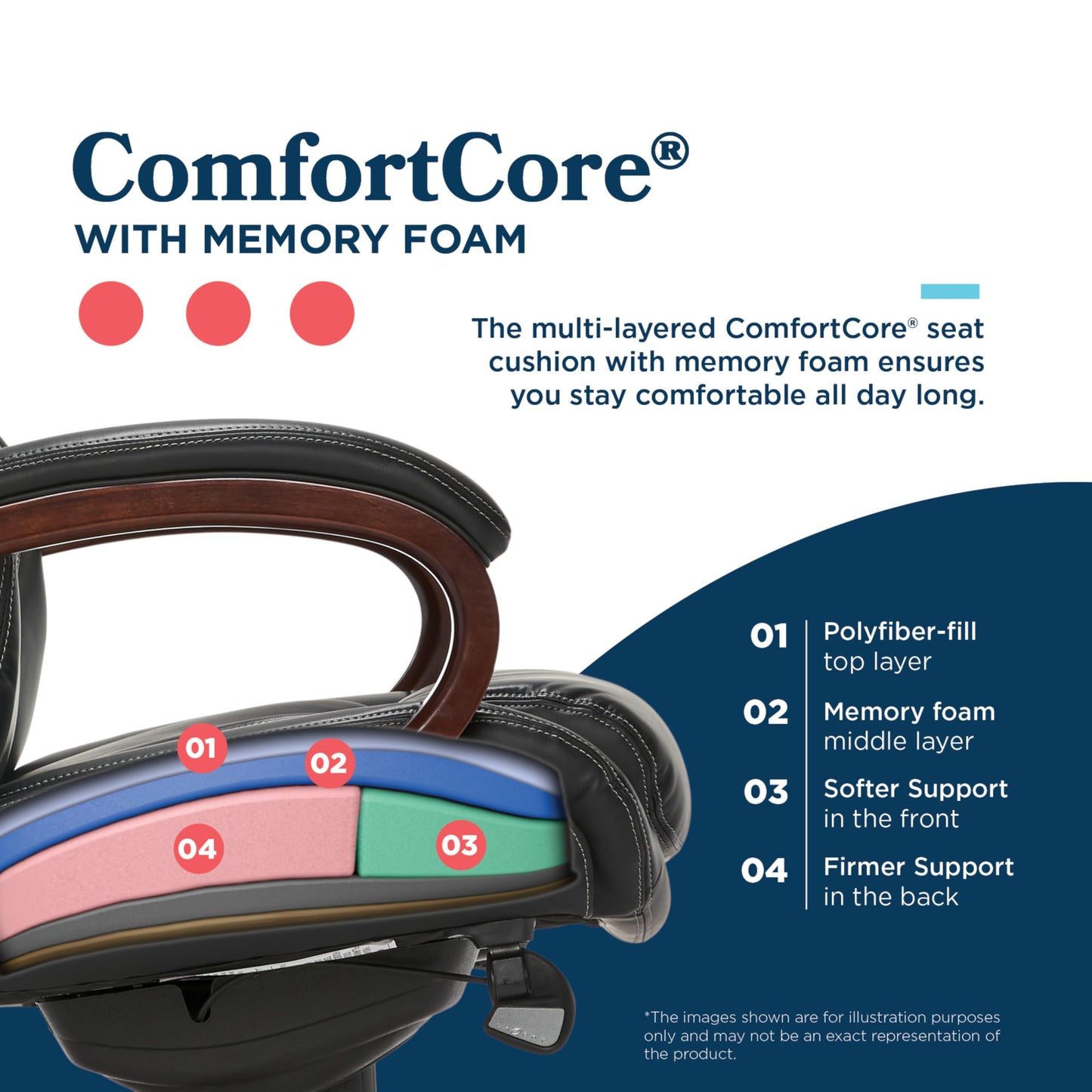 La-Z-Boy Bellamy Executive Office Chair with Memory Foam Cushions, Real Wood Arms and Swivel Base, Waterfall Seat Edge, Faux Bonded Leather, Black