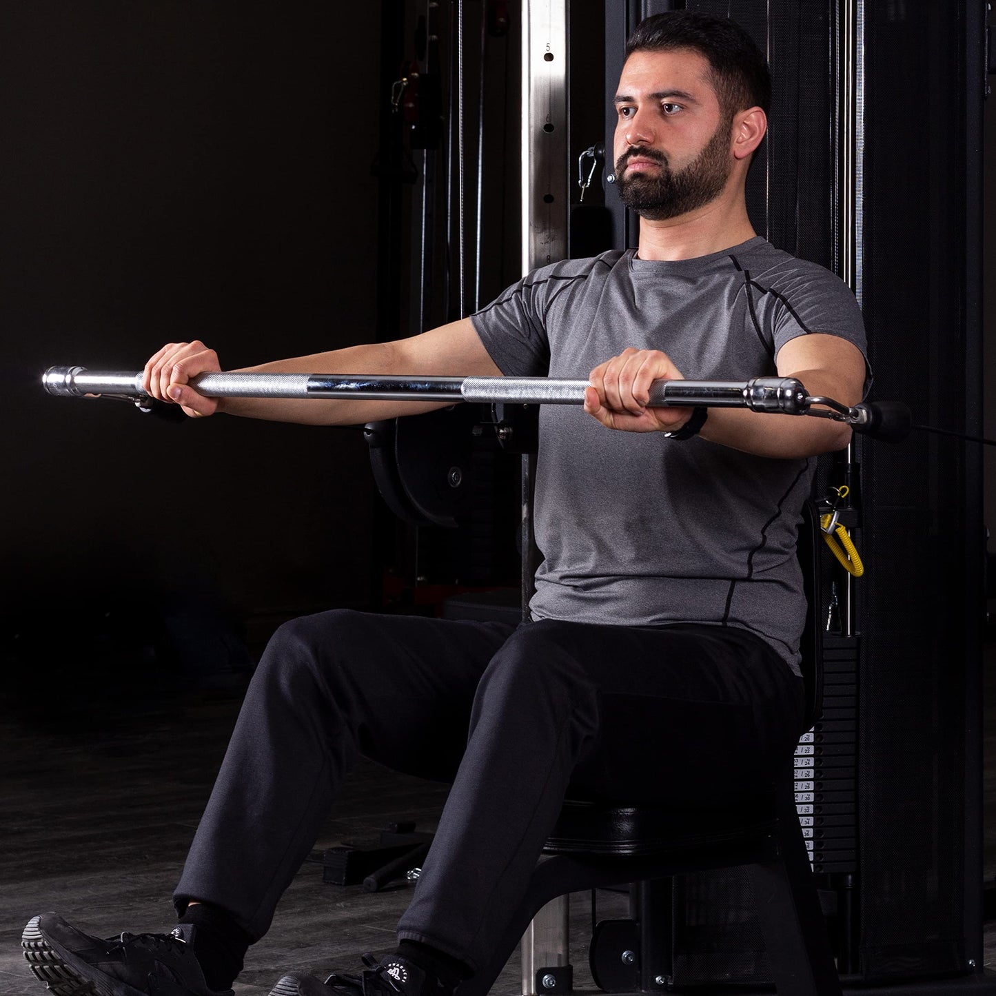 AmStaff Fitness 48" Straight Ez Curl Lat Pull Down Bar with Revolving Double Hook for Dual Pulley Cable Machines, Functional Trainer Multi-Purpose Attachment (Straight Bar)
