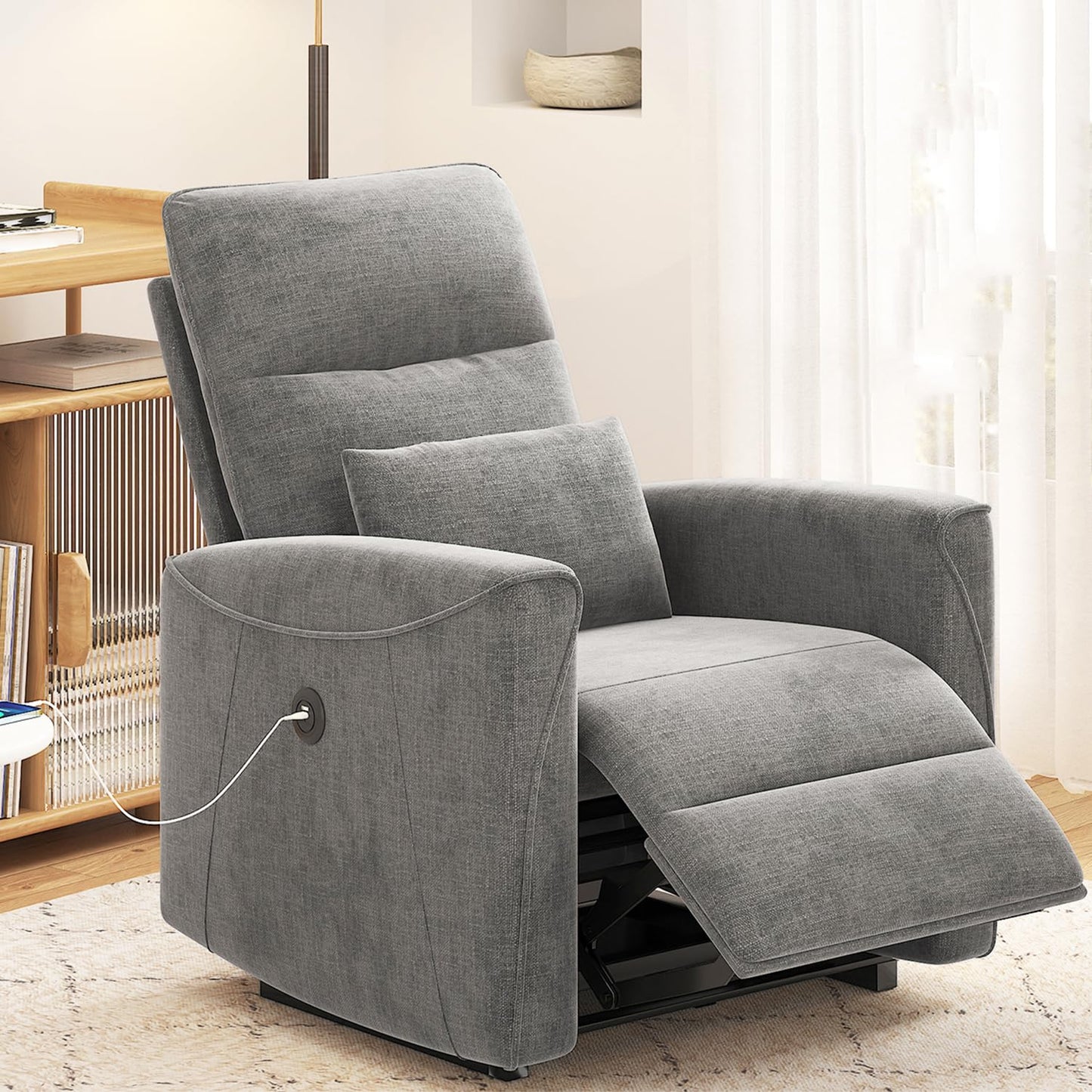 MECHYIN Power Recliner Chair for Adults, Reclining Sofa Chair, Adjustable Home Theater Seating Lounge with Lumbar Support, Small Recliners for Living Room with Charging Ports (Lividity)