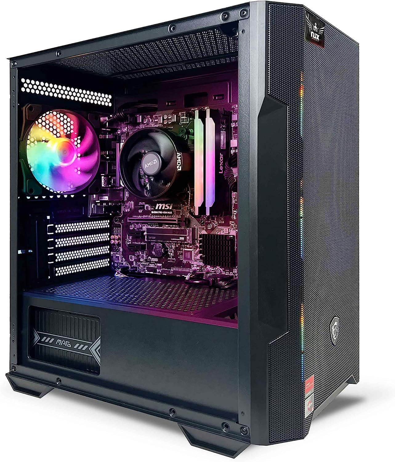 NSXGAMING Nova Desktop Gaming Computer (AMD Ryzen 5 5600G, 16GB 2 * 8 GB DDR4 3600, 512Gb M2 NVME SSD, RGB Fans, W11 64-bit Ready, Wify Ready, Mouse and Keyboard)